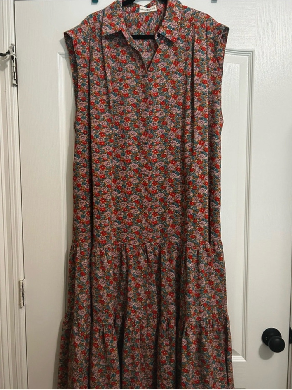 NATURAL LIFE Red Floral Collared Tiered Maxi Dress
